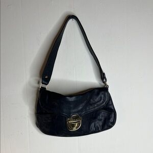 Charles David Black Leather Shoulder Bag with Gold Accent